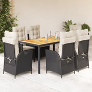 Set da Pranzo da Giardino 7 pz Nero con Cuscini in Polyrattan 3213089