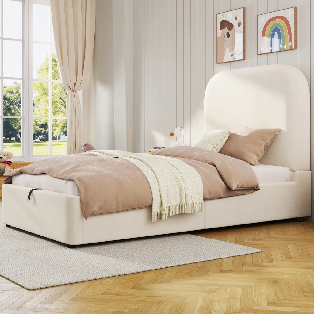 letto imbottito velluto beige 90 x 200 cm