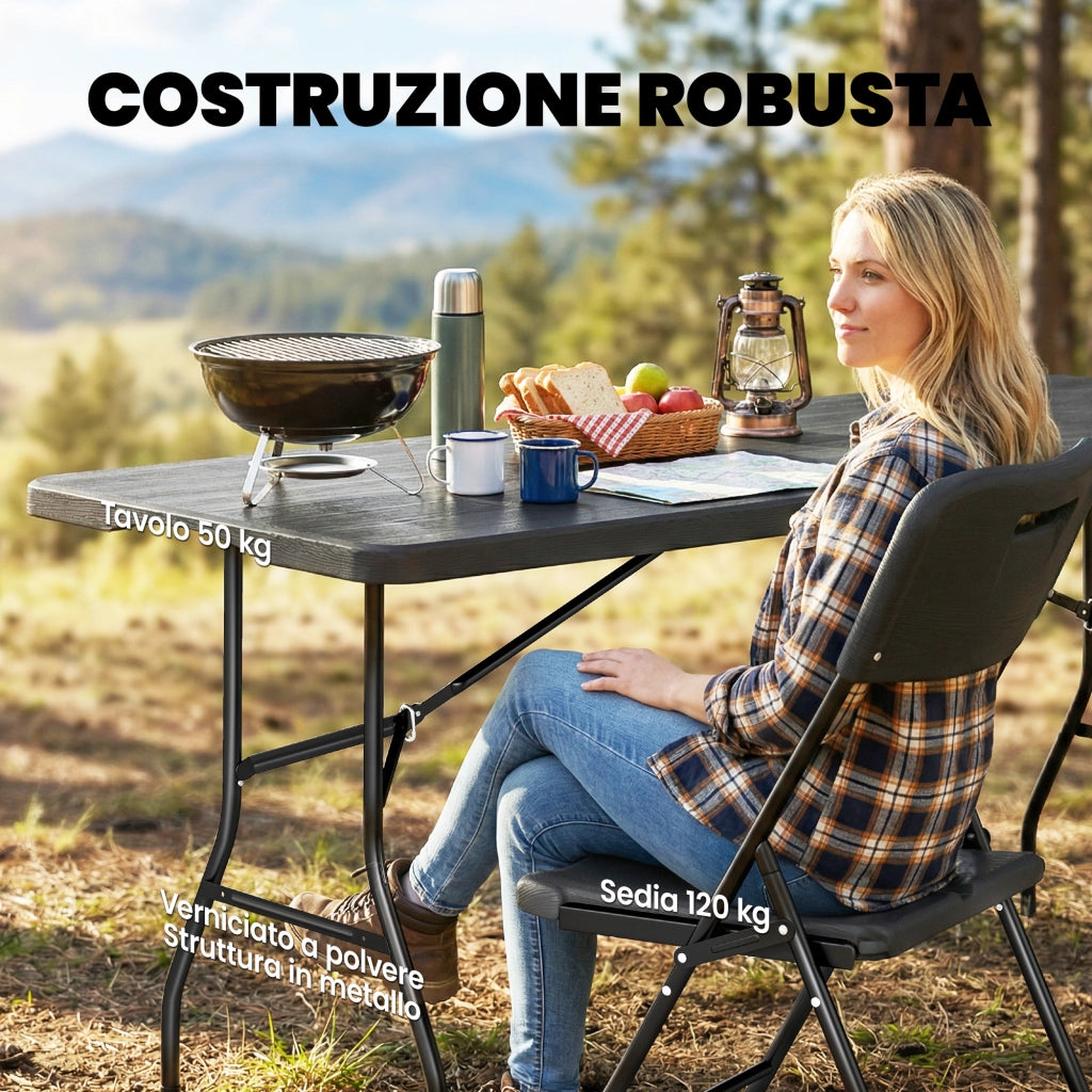 Set Tavolo Pieghevole e Sedie da Pranzo ¨C Minimal ¨C Nero, Metallo, HDPE