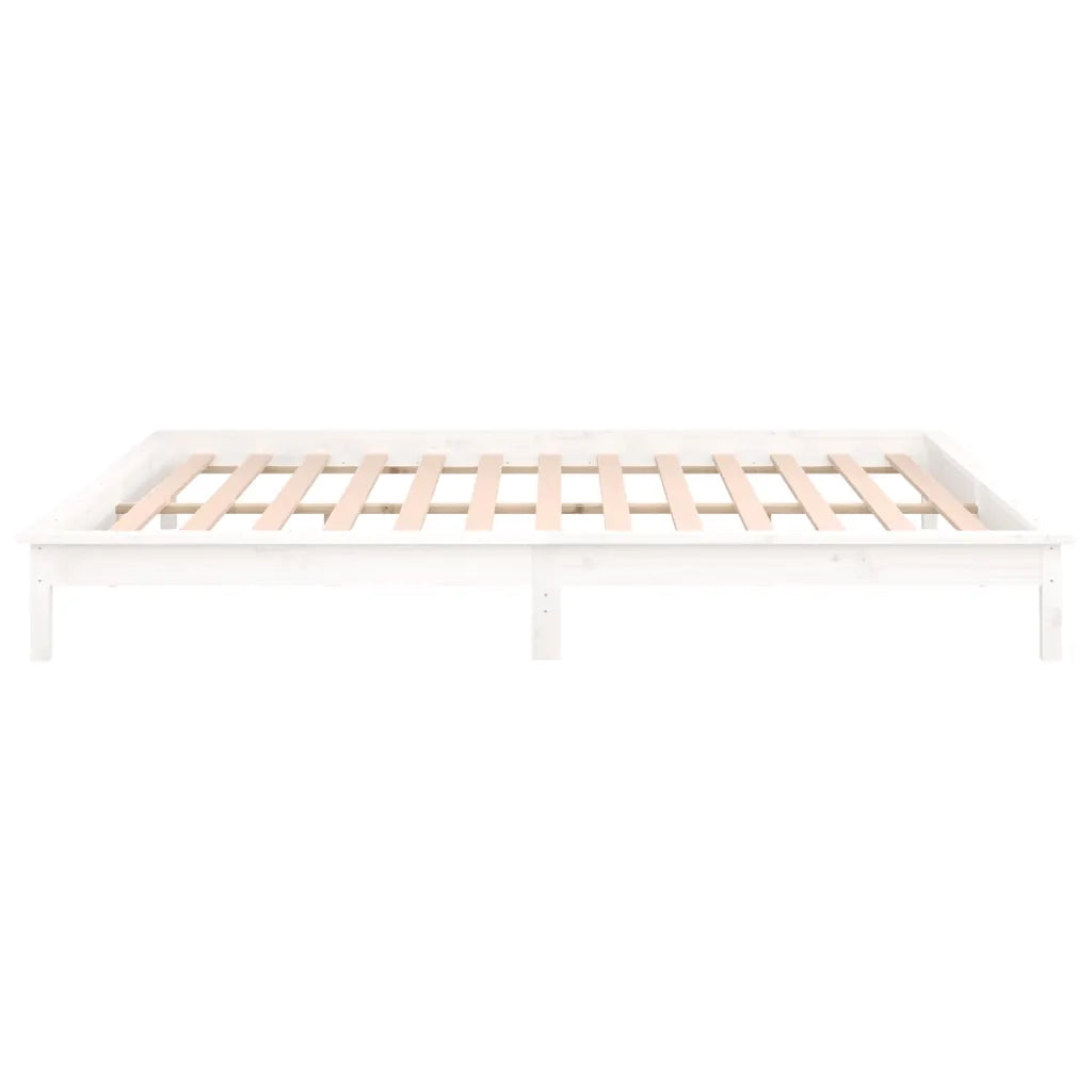 Letto matrimoniale | Letto per adulti | Giroletto con LED Bianco 150x200cm King Size in Legno Massello