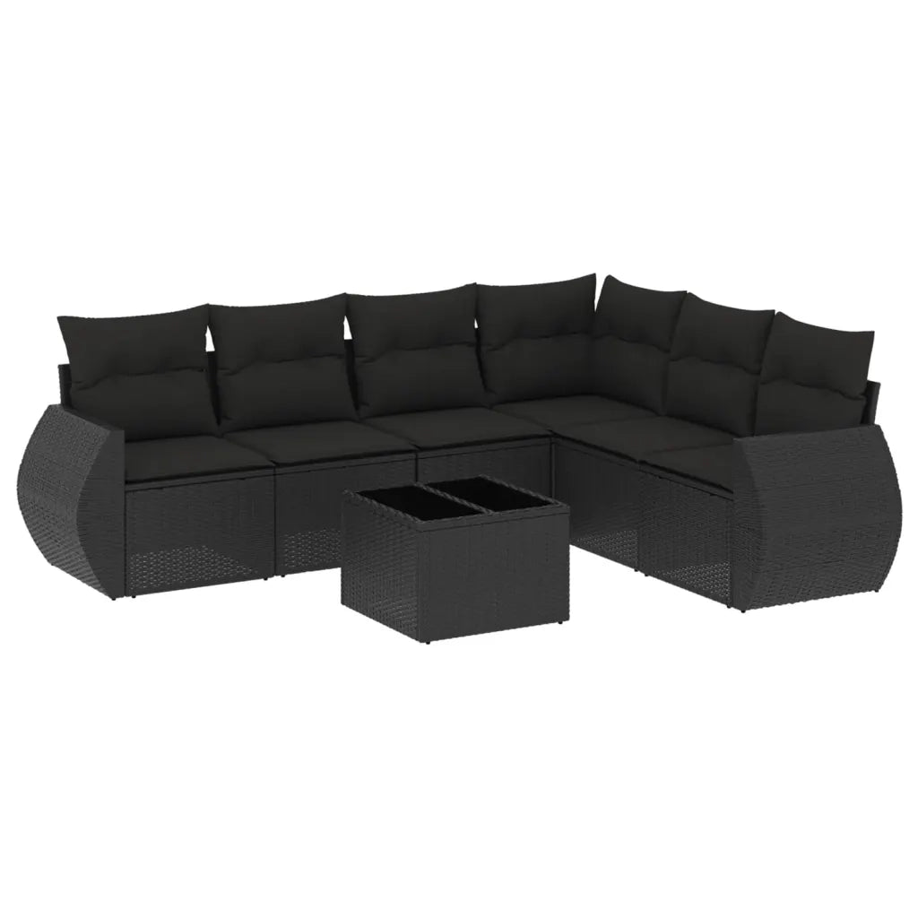 Set Divani da Giardino con Cuscini 7pz Nero Polyrattan