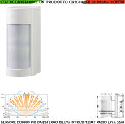 Rilevatore Intrusi Doppio Infrarosso da Esterno Radio Con Ricetrasmettitore Freq. 433,92 MHz Per Lysa GSM Sensore Grandangolo 12 m 5 Livelli Basso Assorbimento Anticollisione Anti Jamming Prot. IP55