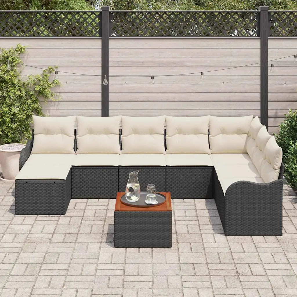 Set Divano da Giardino con cuscino 9 pcs Nero polyrattan 3347488
