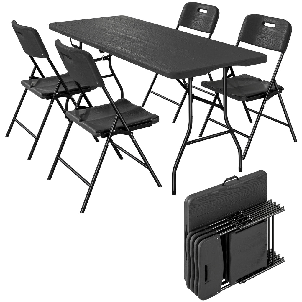 Set Tavolo Pieghevole e Sedie da Pranzo ¨C Minimal ¨C Nero, Metallo, HDPE