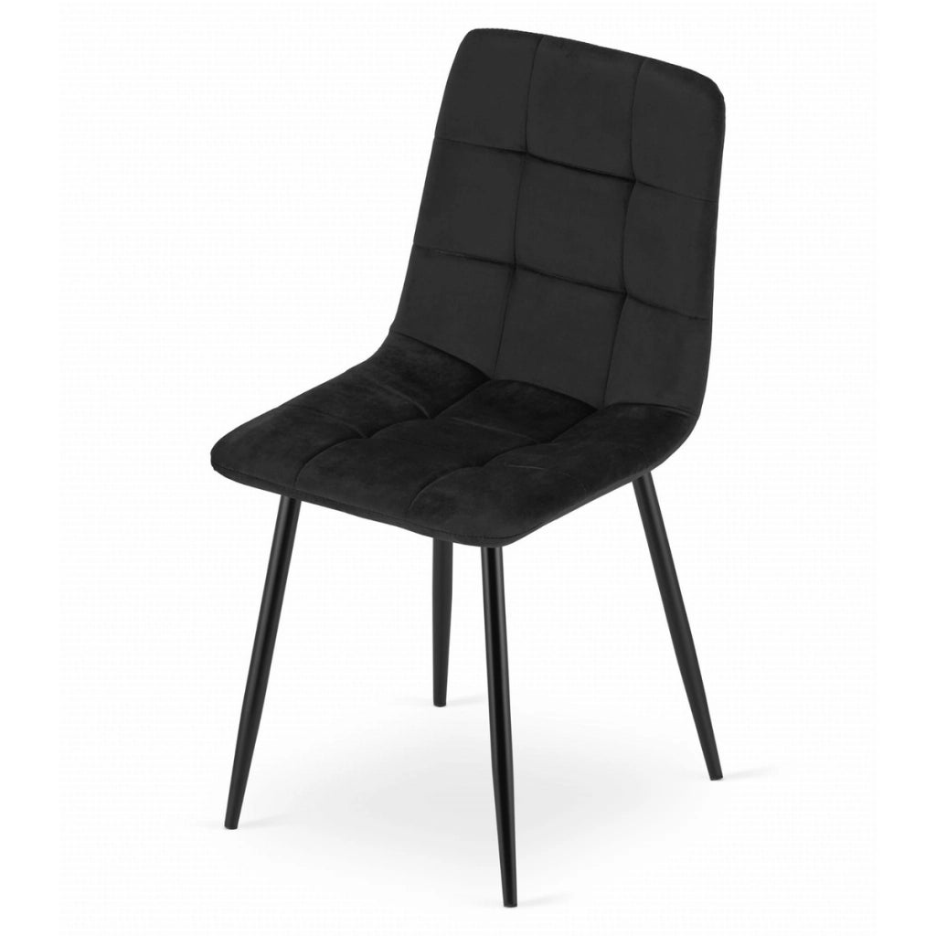 Set di 3 Sedie Kara in Velluto Nero e Metallo
