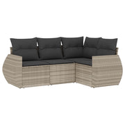 Set Divano da Giardino 4pz | Set Salotto da Giardino con Cuscini Grigio Chiaro Polyrattan