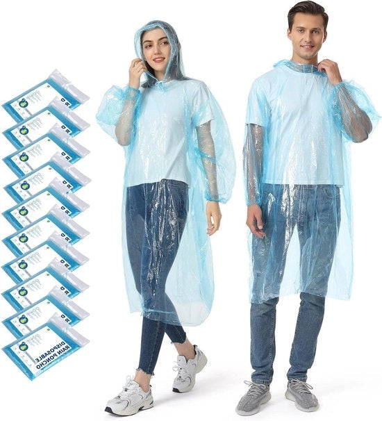 Poncho trasparente con cappuccio e maniche elastiche - protezione da pioggia impermeabile - leggero e trasparente - disponibile in 5/10/20 pezzi