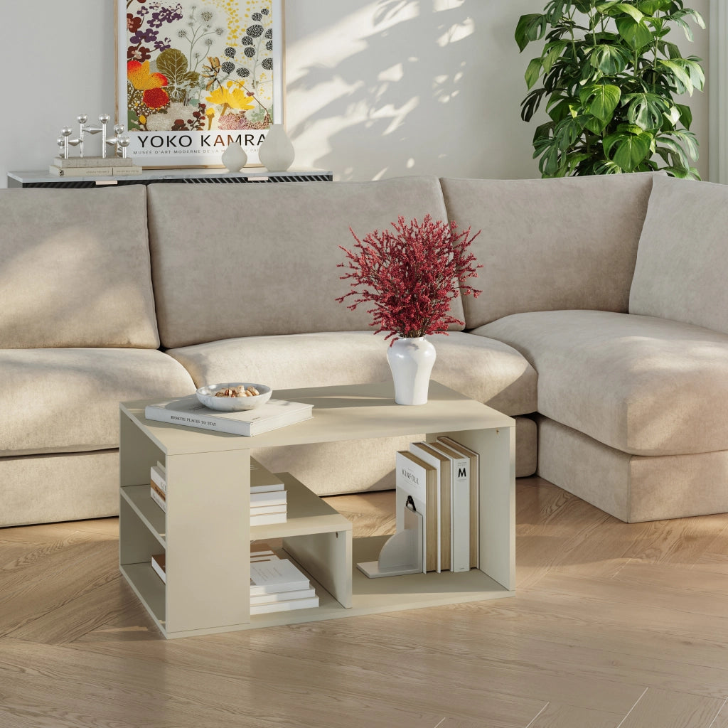 Tavolino Centrale da Salotto Antaa con Vani Aperti 80 x 50 x 40 cm - Color Avena Oatmeal [en.casa]