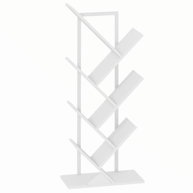 Libreria, scaffale autoportante con 7 ripiani, stretto, a forma di albero, per ufficio, bianco rustico