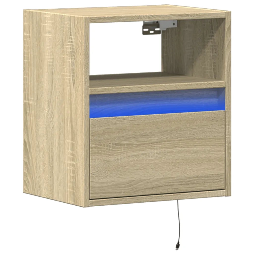 Comodino a Parete con luci LED Rovere Sonoma 3307979