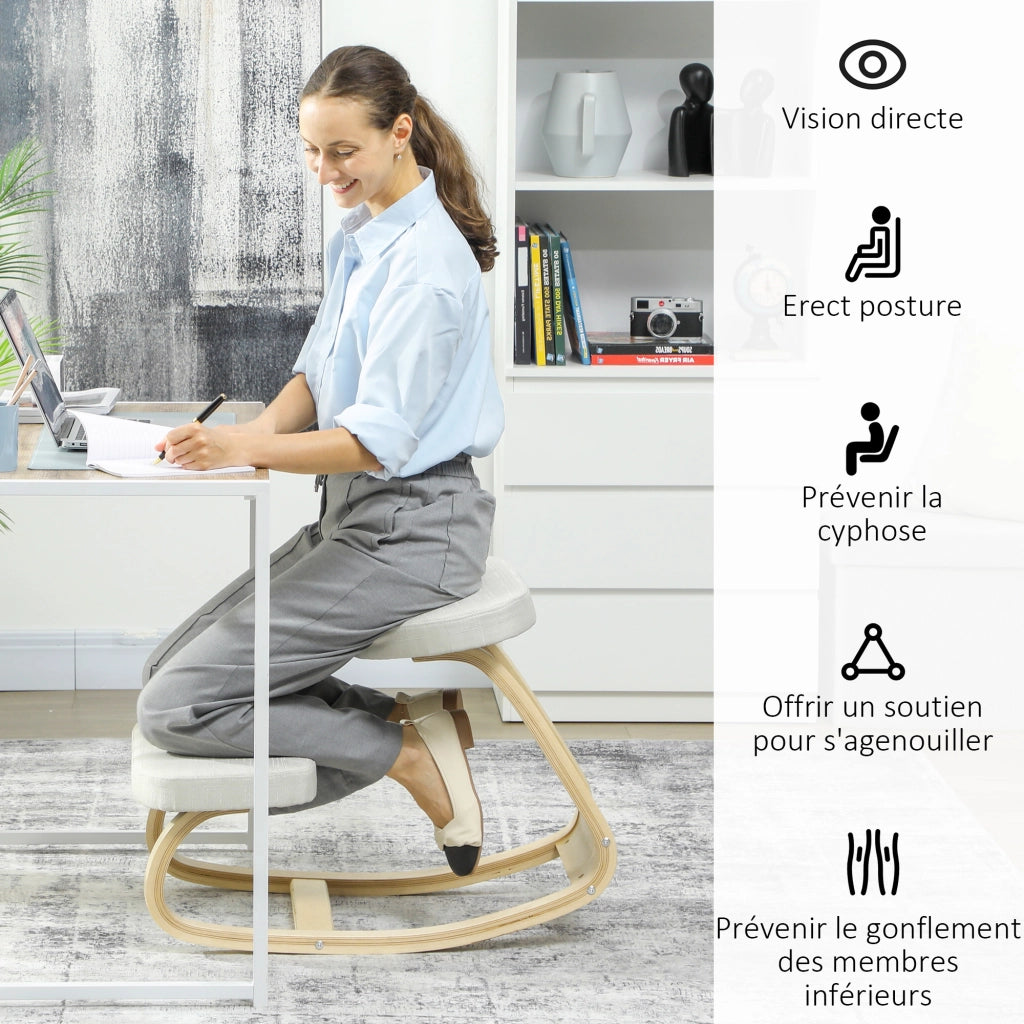 Sedia ergonomica inginocchiatoio ¨C Xylo ¨C legno a dondolo crema per ufficio casa