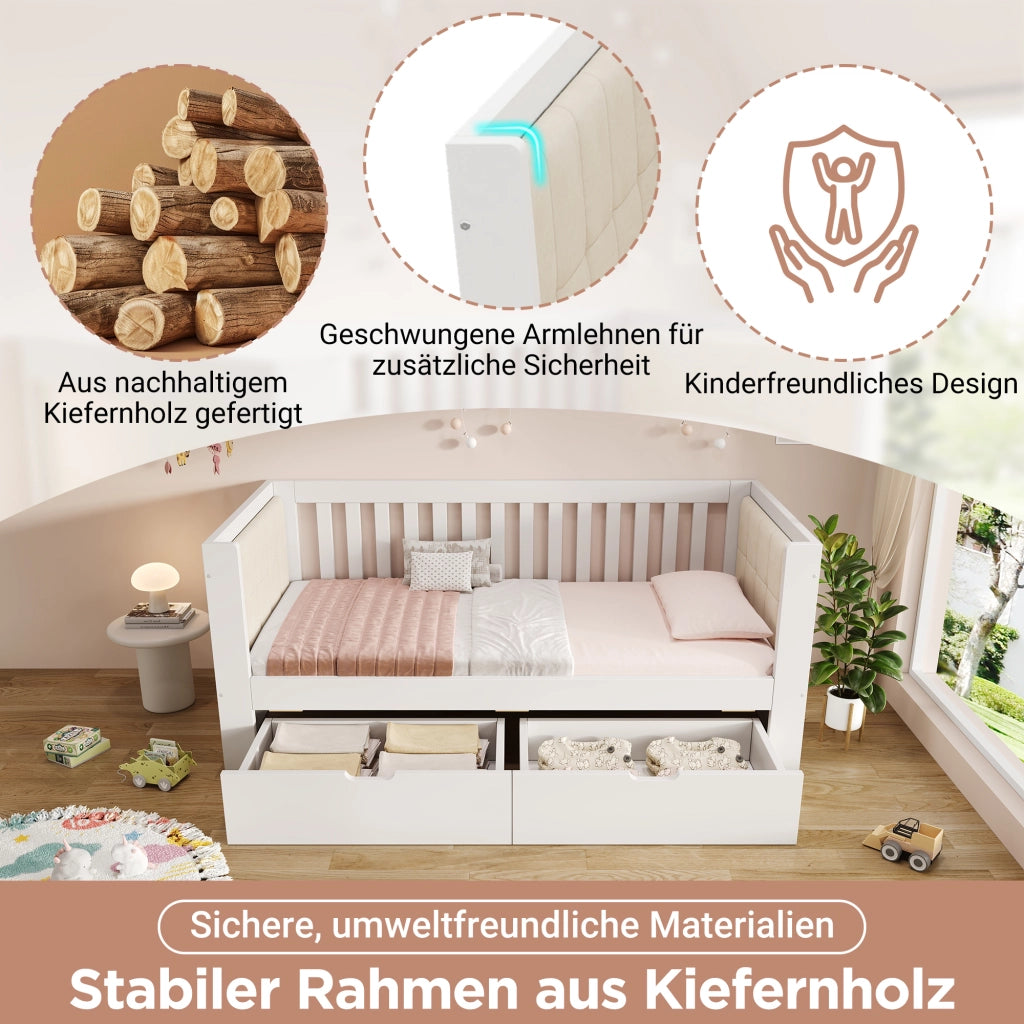 Divano letto con cassettoni in legno 90x200 cm