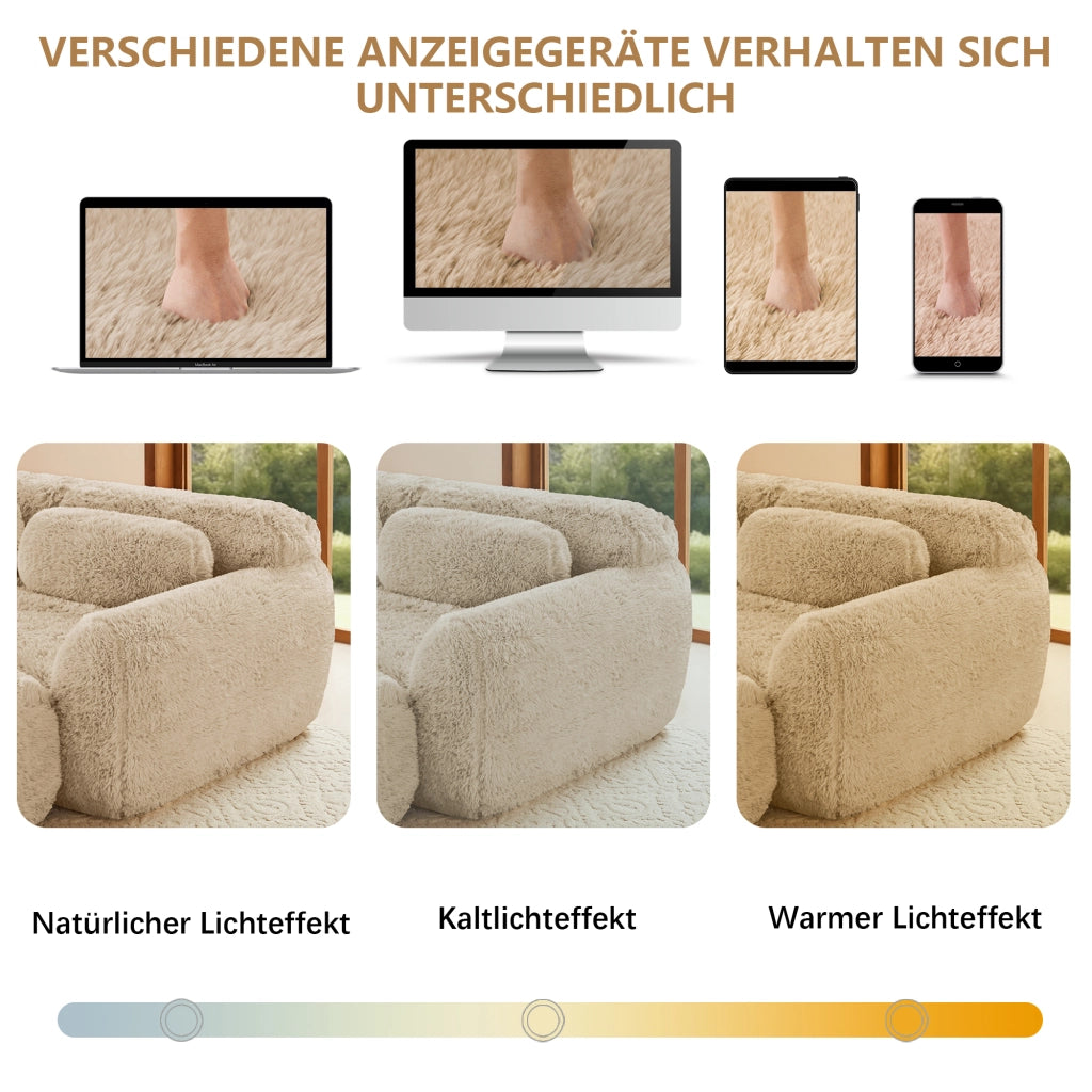 Divano Modulare 4 Posti con Cuscini e Base Antiscivolo; Tessuto Peluche; Cachi Chiaro