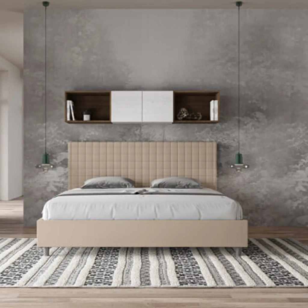Letto con rete imbottito 180x190 similpelle tortora Sunny