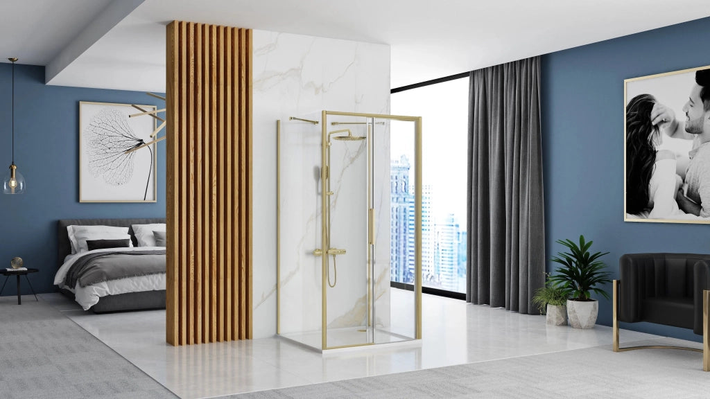 Cabina Doccia A Parete Rea Rapid Slide Brush Gold 140x80