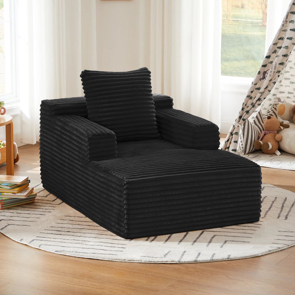 Chaise longue relax convertibile - uso poltrona e letto - in velluto a coste - nero
