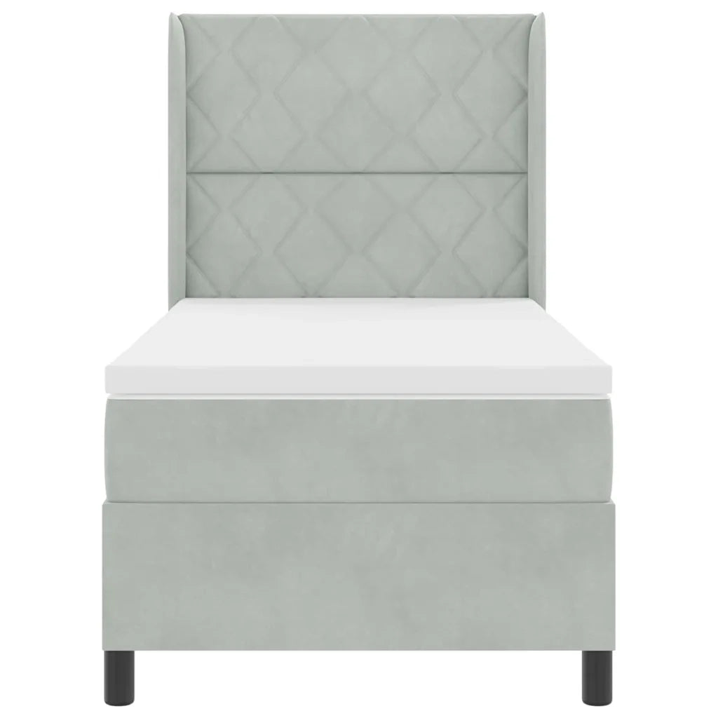 Letto a molle con materasso Grigio chiaro 90 x 200 cm Velluto
