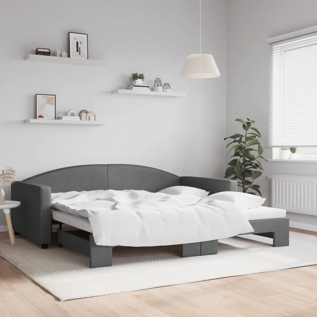 Divano letto | Sof¨¤ letto | Letto singolo Estraibile Grigio Scuro 100x200 Tessuto