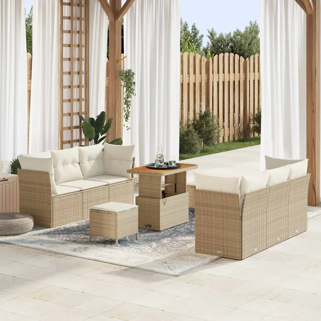 Set Divano da Giardino 9 pcs Beige polyrattan