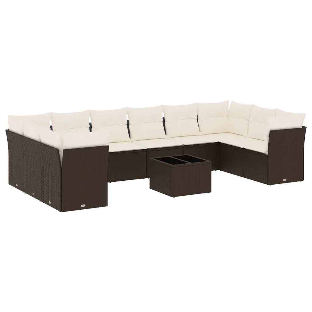 Set Divani da Giardino 11 pz con Cuscini Polyrattan Marrone 3218213