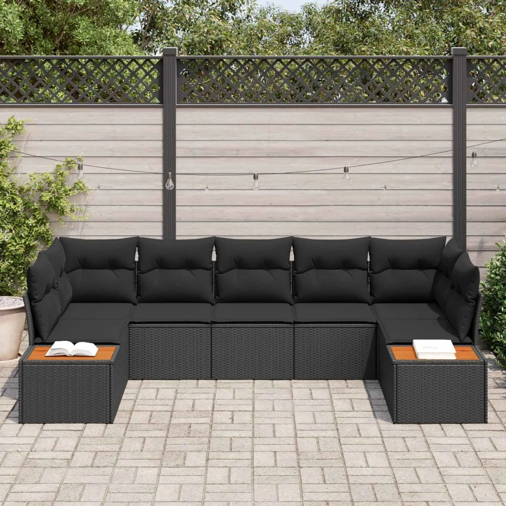 Set Divano da Giardino con cuscino 7 pcs Nero Polyrattan 3356828