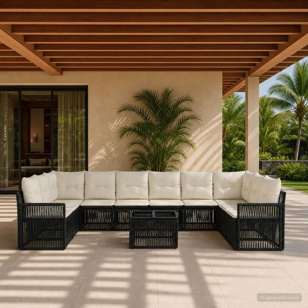 Set Divano da Giardino 11 pcs Nero e Bianco Crema polyrattan 3435235