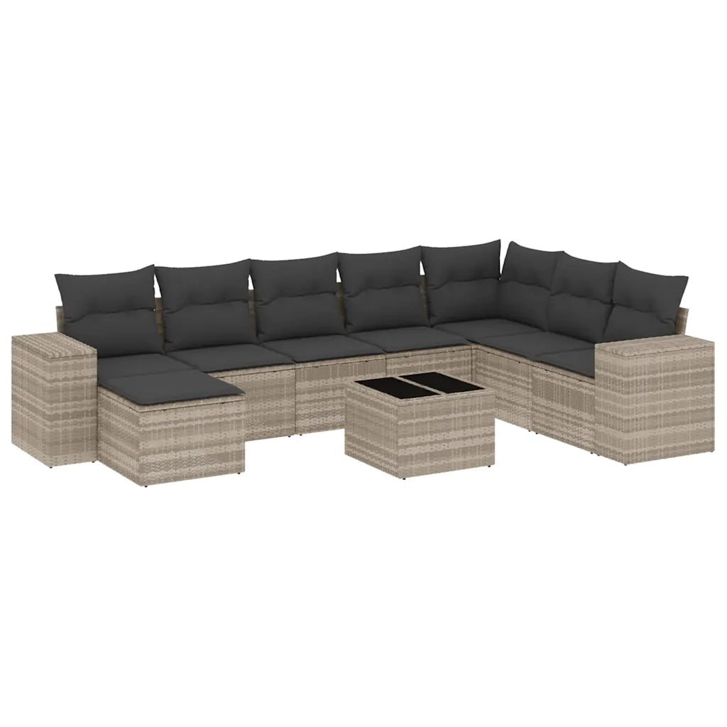 Set Divano da Giardino 9pz con Cuscini Grigio Chiaro Polyrattan 3222971