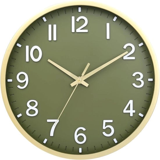 Oro verde orologio da parete silenzioso senza ticchettio, orologio moderno a batterie per casa, soggiorno, camera da letto, cucina, ufficio, decorazione da parete (oro verde, 20 cm)