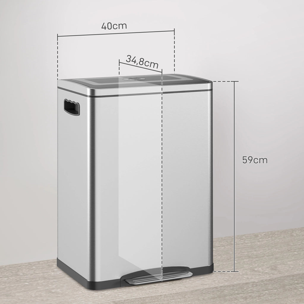 Bidone Rifiuti con Coperchio e Pedale ¨C zephmum ¨C Acciaio Inossidabile 2x20L Argento