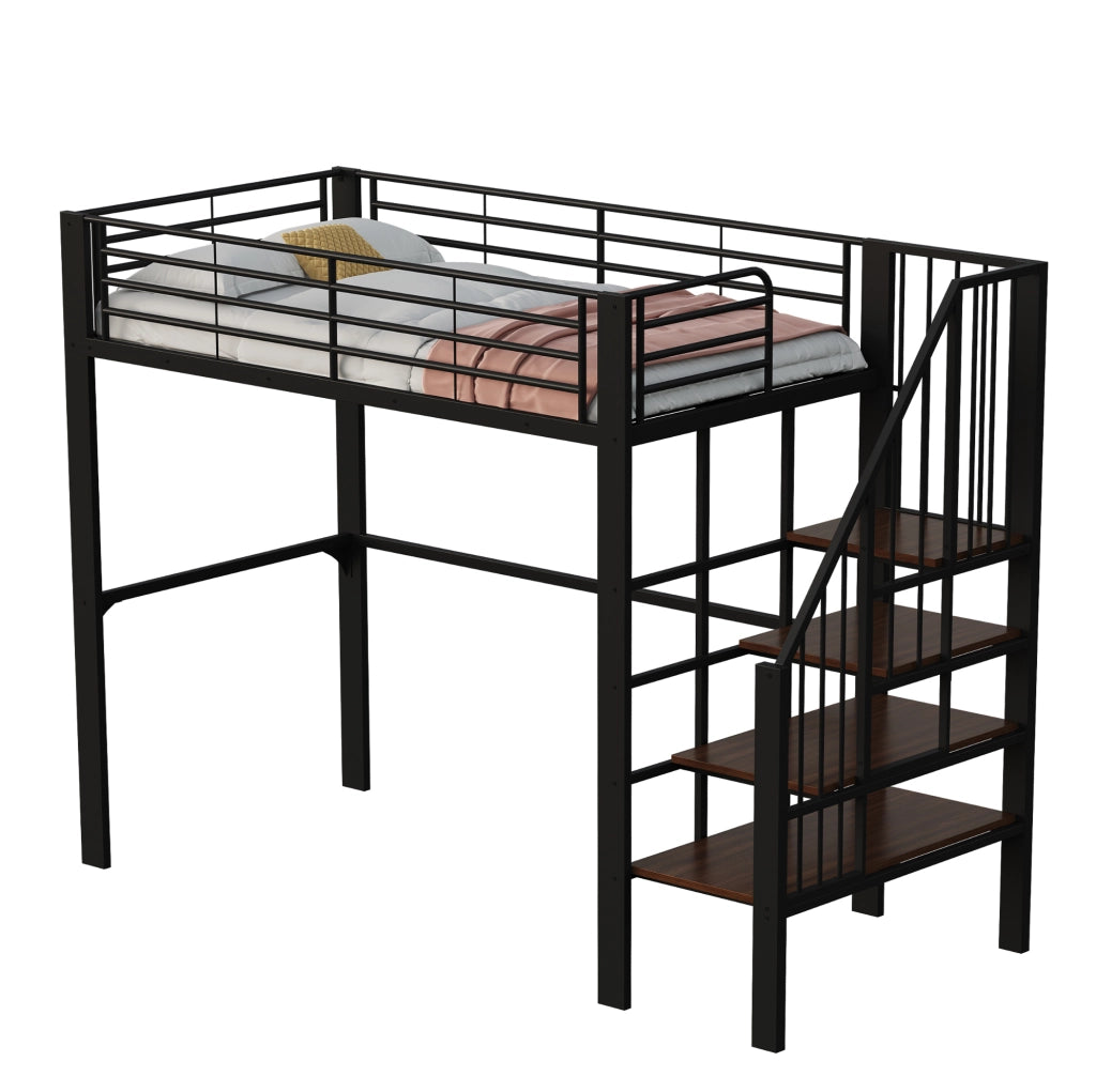 Letto a soppalco 90x200 in metallo con scala e spazio sottostante