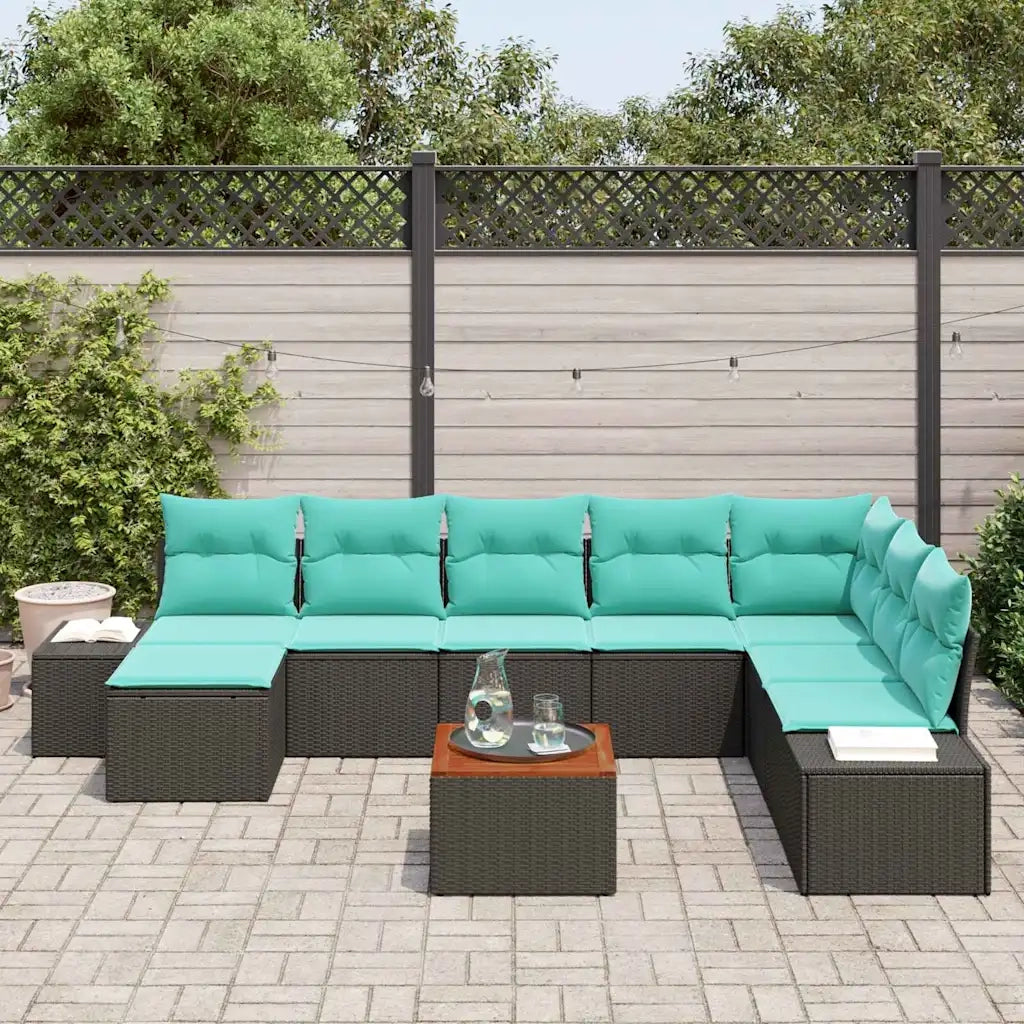 Set Divano da Giardino 9 pz Nero e turchese 3356667