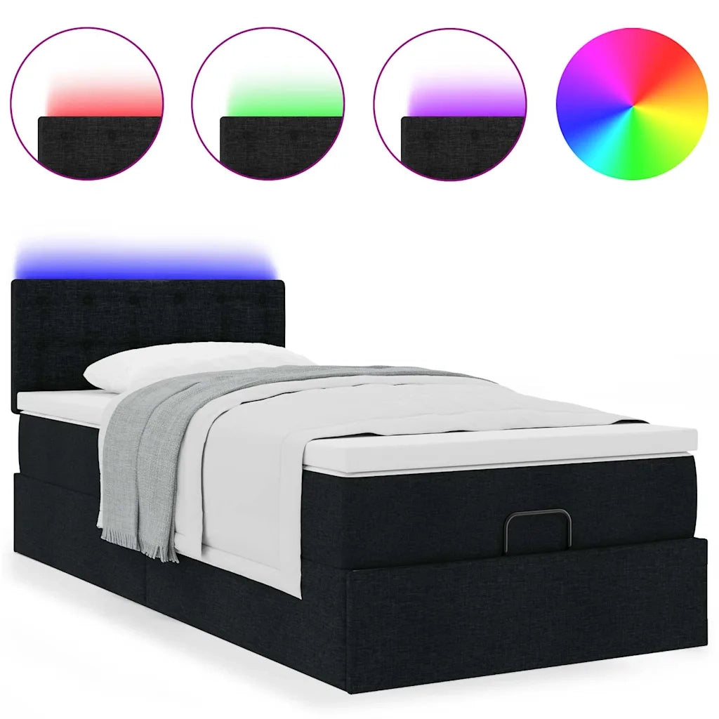 Pouf Letto con Materasso Nero 100x200 cm in Tessuto 3312452