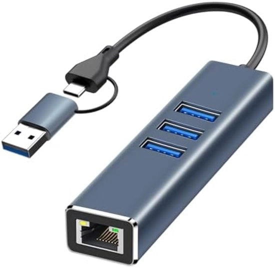 Adattatore USB-C a Ethernet con 3 x USB 3.0 - 1000Mbps Adattatore LAN Gigabit per Windows e Mac