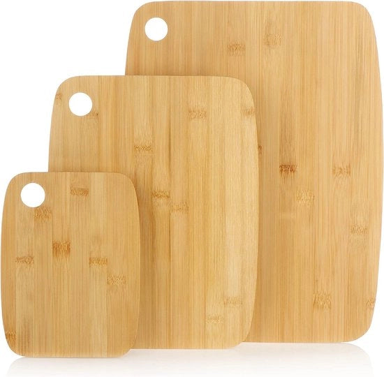 Set di 3 tagliapane in legno di bambù, tavoli da taglio e servizio in legno naturale, tagliapane per colazione antibatteriche (03 pezzi - 38x29cm 30x23cm 20x15cm)