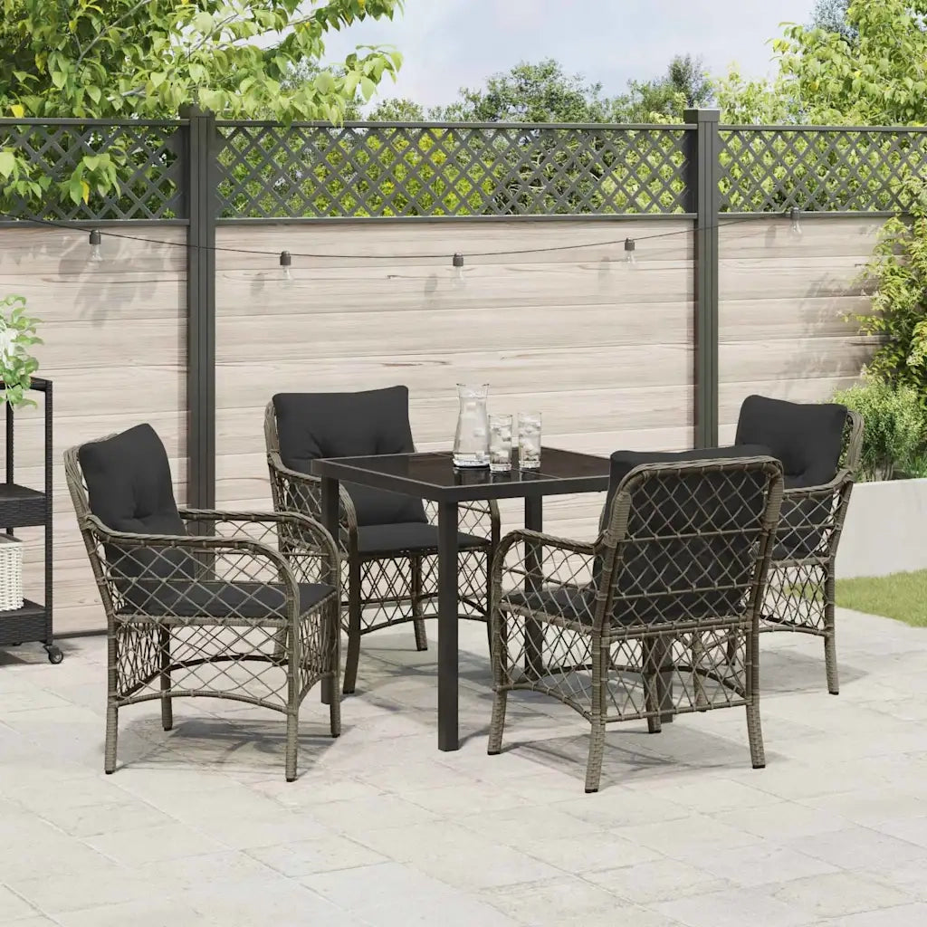 Set da Pranzo per Giardino con cuscino 5 pcs Grigio polyrattan