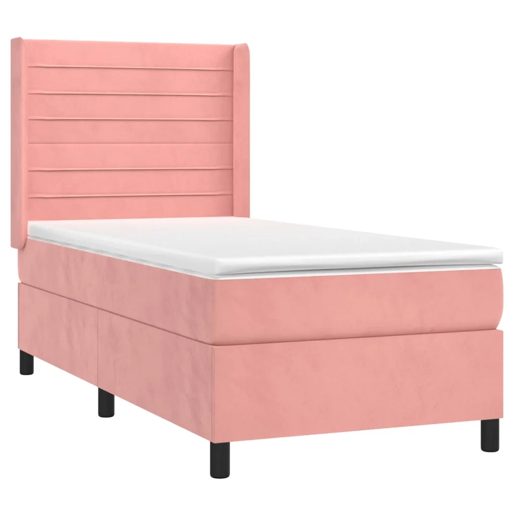 Letto a Molle con Materasso e LED Rosa 90x190 cm in Velluto 3139600
