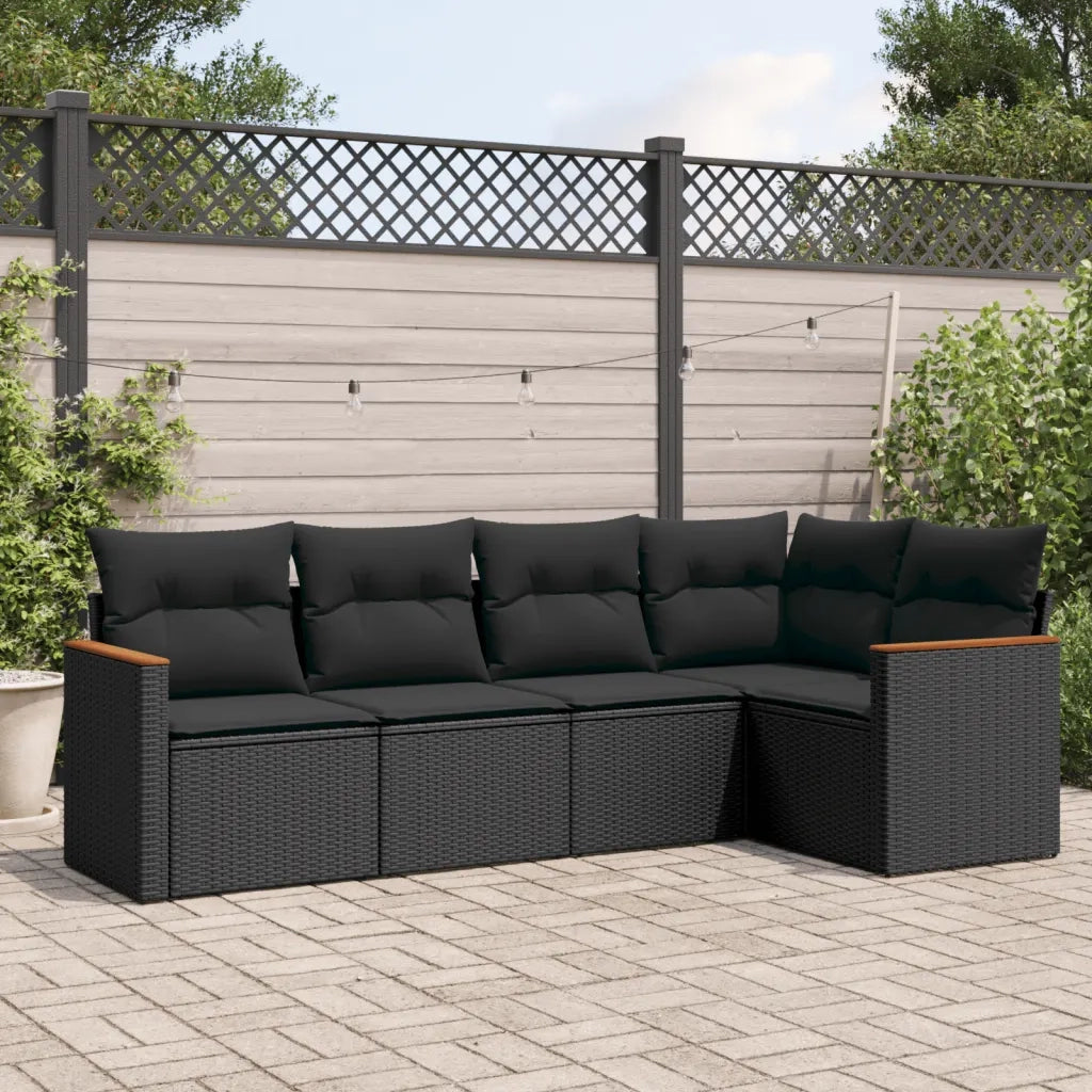 Set Divani da Giardino 5 pz | Set Salotto da Giardino con Cuscini in Polyrattan Nero