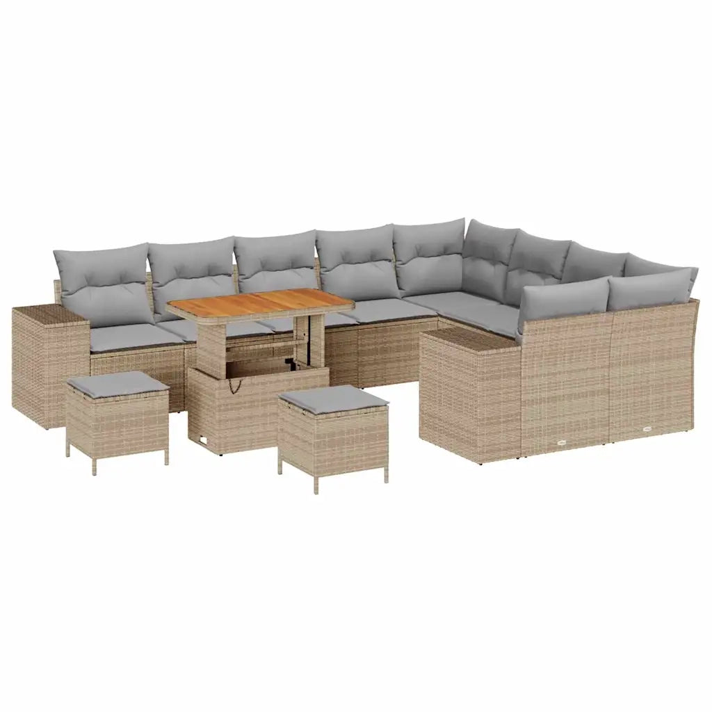 Set Divano da Giardino con cuscino 12 pcs Beige polyrattan