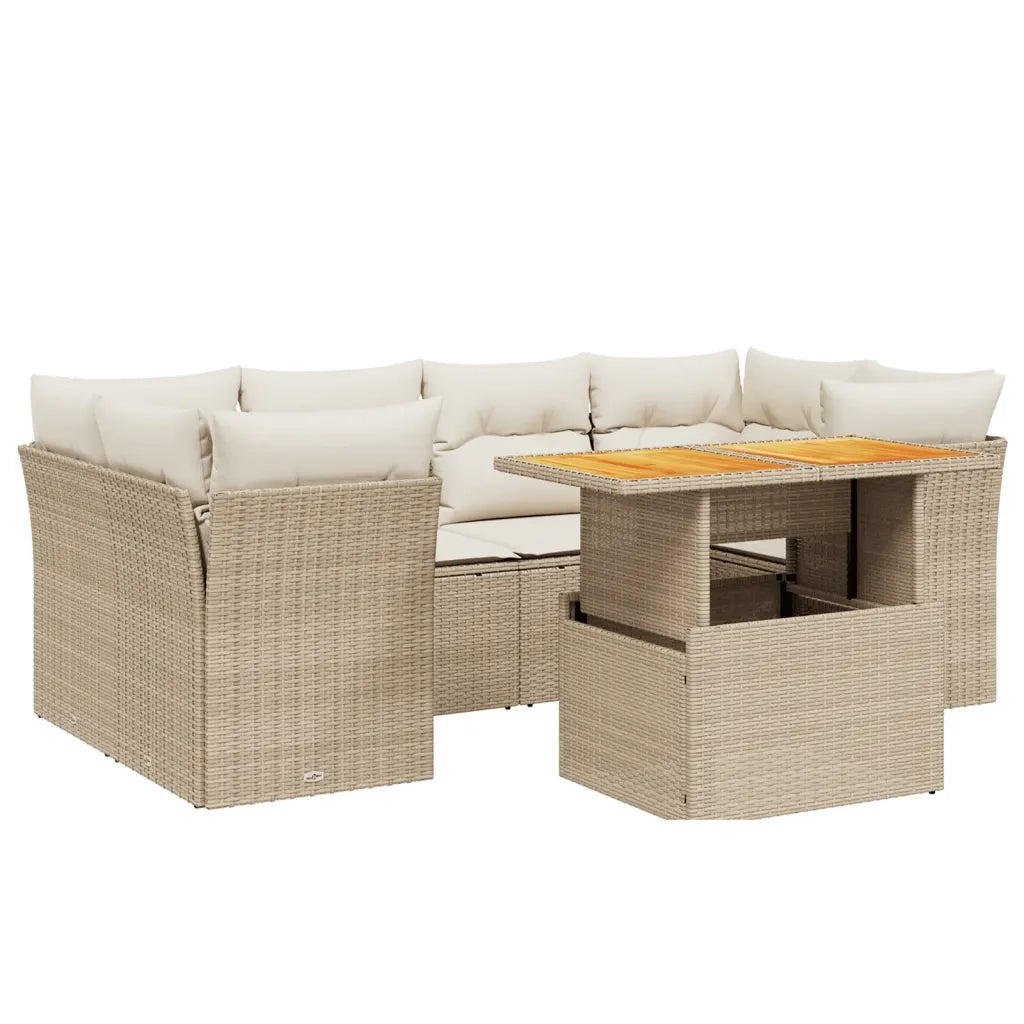 Set Divani da Giardino 7 pz con Cuscini Beige in Polyrattan 3270687