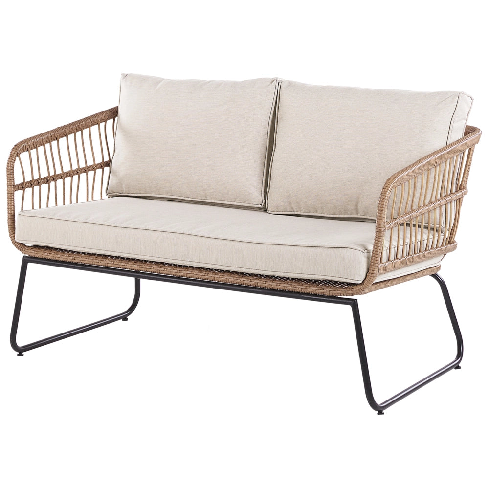 Set Divani Da Giardino Beige Cuscini rattan sintetico Esterni 4 Posti 2 Tavolini