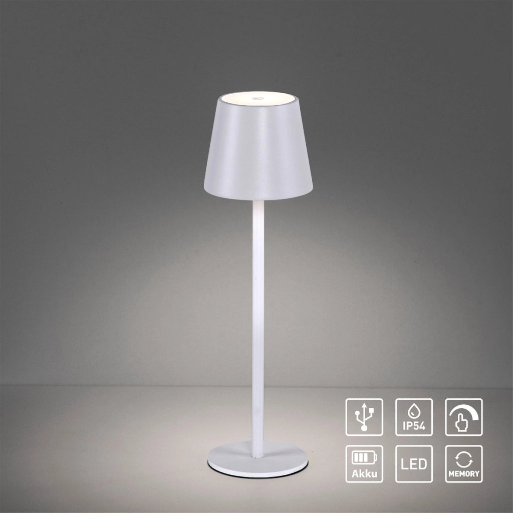 Lampada da tavolo esterna portatile bianca touch IP54 LED 3W Euria