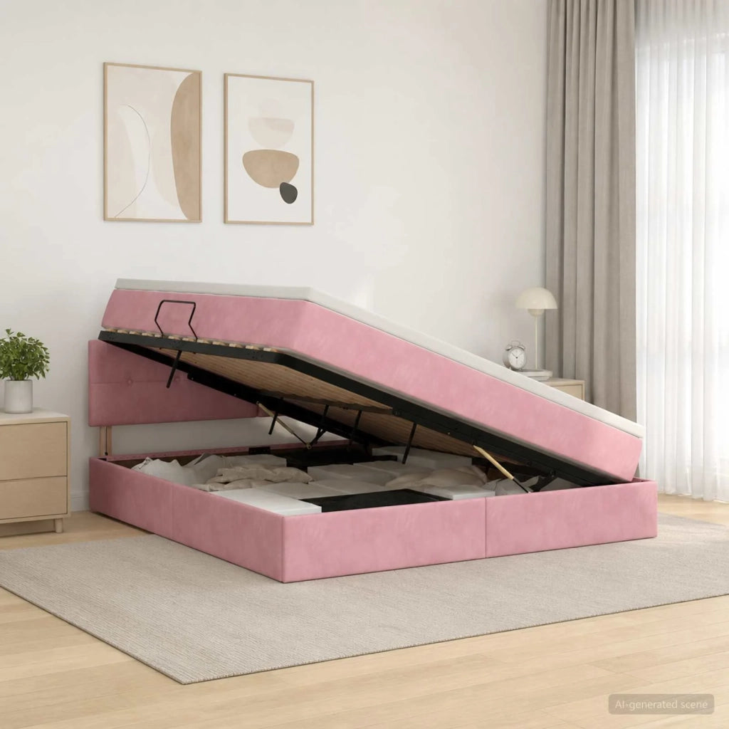 Letto con Contenitore con testiera Rosa 180 x 200 cm Velluto 3458828