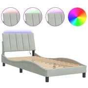 Letto singolo | Letto per adulti | Giroletto con LED senza Materasso Hanko Grigio Chiaro 90x190 cm in Velluto
