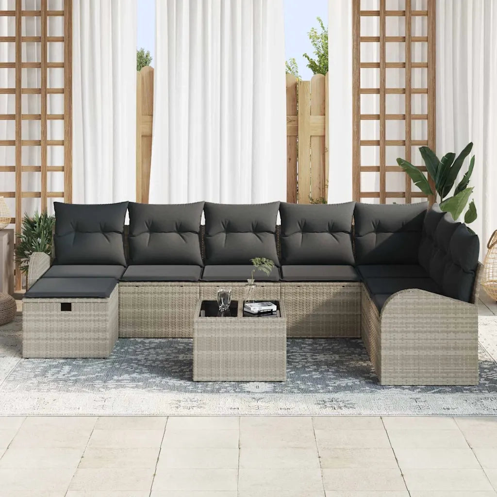 Set Divano da Giardino 9 pcs Grigio chiaro Poly Rattan 3360473