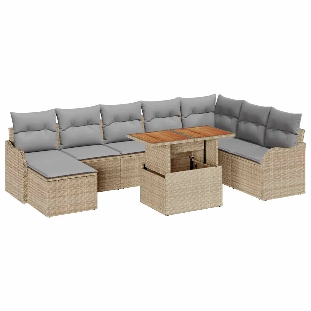 Set Divano da Giardino 9 pcs Beige Poly Rattan