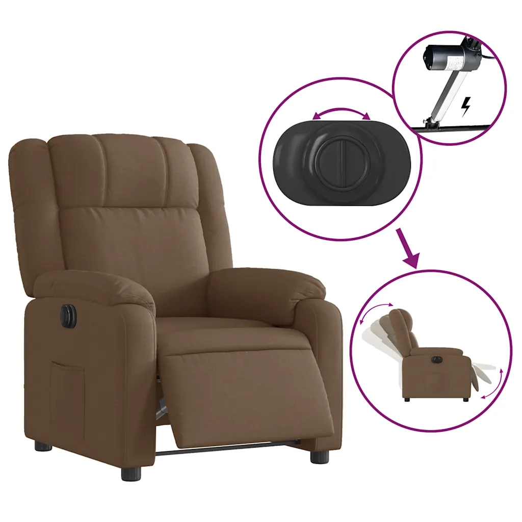 Poltrona Elettrica Reclinabile Marrone in Tessuto 3205182