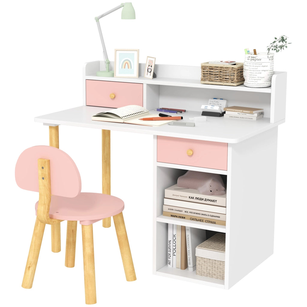 Scrivania per bambini con sedia e cassetti ¨C Xylo ¨C Rosa e bianco con ripiani
