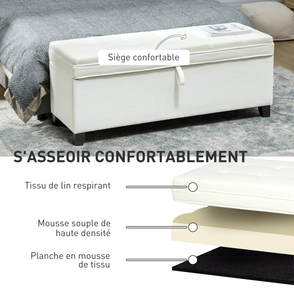 Pouf Contenitore Imbottito in Tessuto ¨C Minimal ¨C 120x40x48 cm Crema