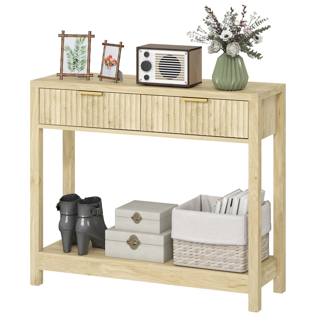 Console con 2 cassetti e ripiano ¨C zephmum ¨C legno naturale 90 cm