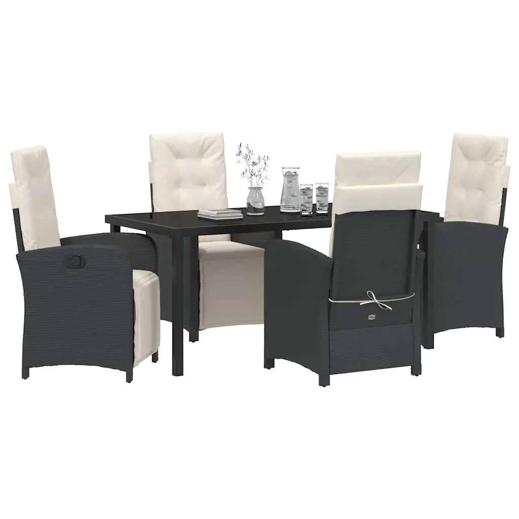 Set da Pranzo per Giardino con cuscino 5 pcs Nero polyrattan